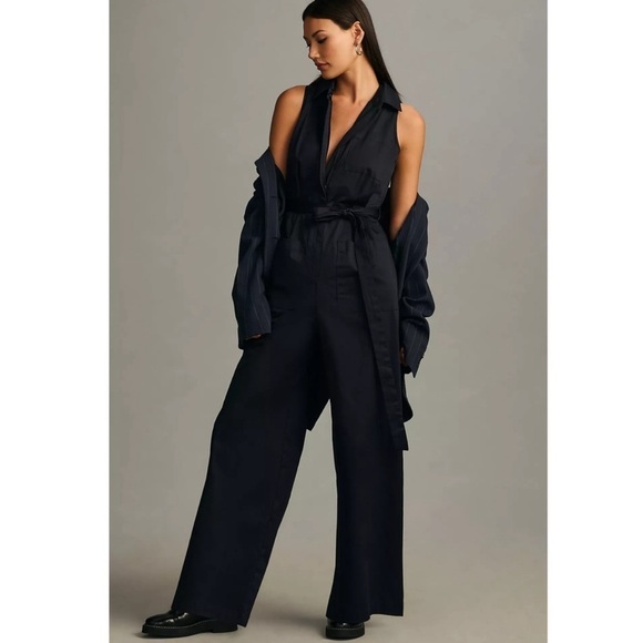 Anthropologie Pants - NWT Anthropologie TwentySixHundred Belted Jumpsuit Navy - Size Medium